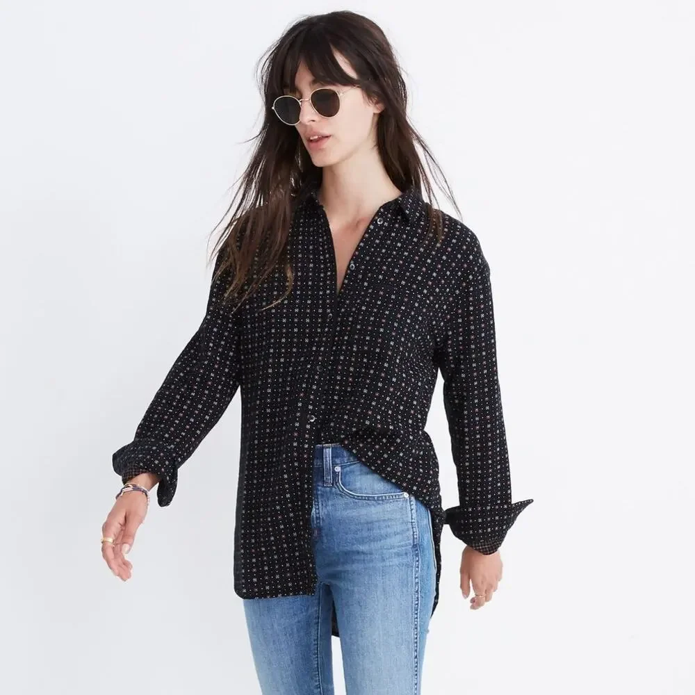 Madewell Women's Oversized Ex-Boyfriend Shirt Mayfair Foulard Dried Coral Size M